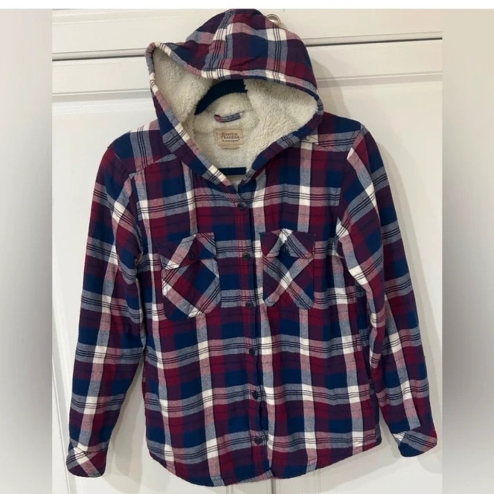 Boston Traders Red and Blue Plaid Hooded Jacket